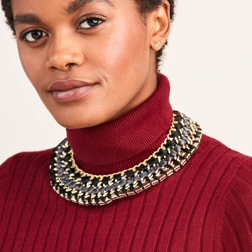 Stella & Dot | Bold Navy Gold & Crystal Embellished👑Tempest Bib Necklace. - Picture 5 of 12